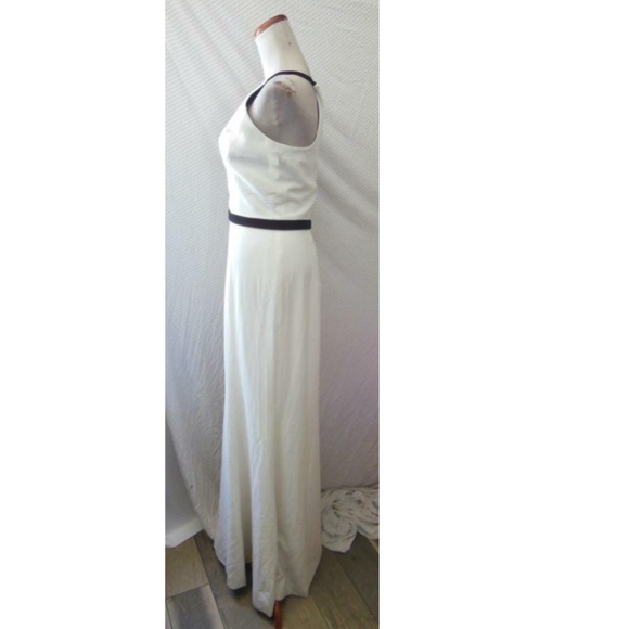 NEW DRESS THE POPULATION Off White & Black LANA Plunge Neck MERMAID Slit GOWN XL - Picture 9 of 16